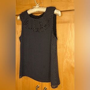 J Crew Navy and Cream Silk Polka Dot Sleeveless Blouse Size 4